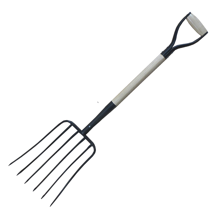 F61006 Forged 6Tine Manure Fork With Long Wooden Handle