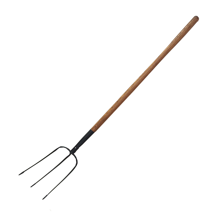 F61003 Forged 3 Tine Manure Fork With Long Wooden Handle 