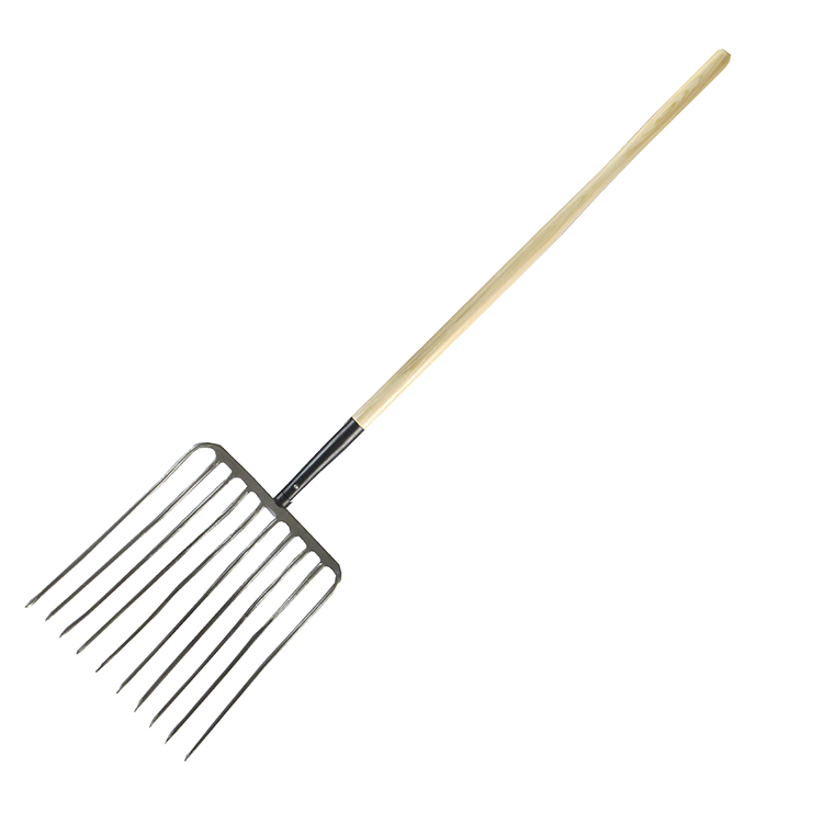 F61010  Forged 10 Tine  Ballast Fork/Manure Fork With Long Wooden Handle