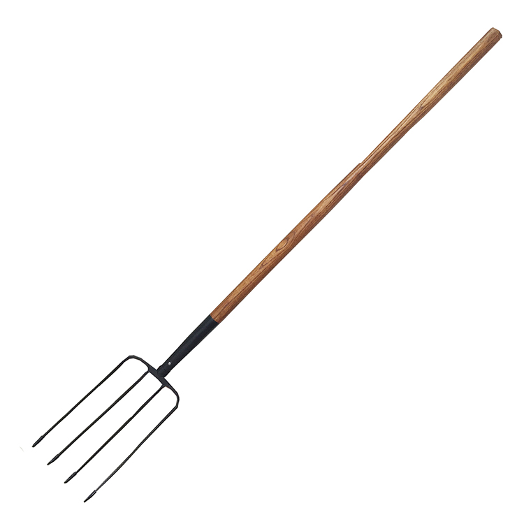 F61004 Forged 4 Tine Manure Fork With Long Wooden Handle